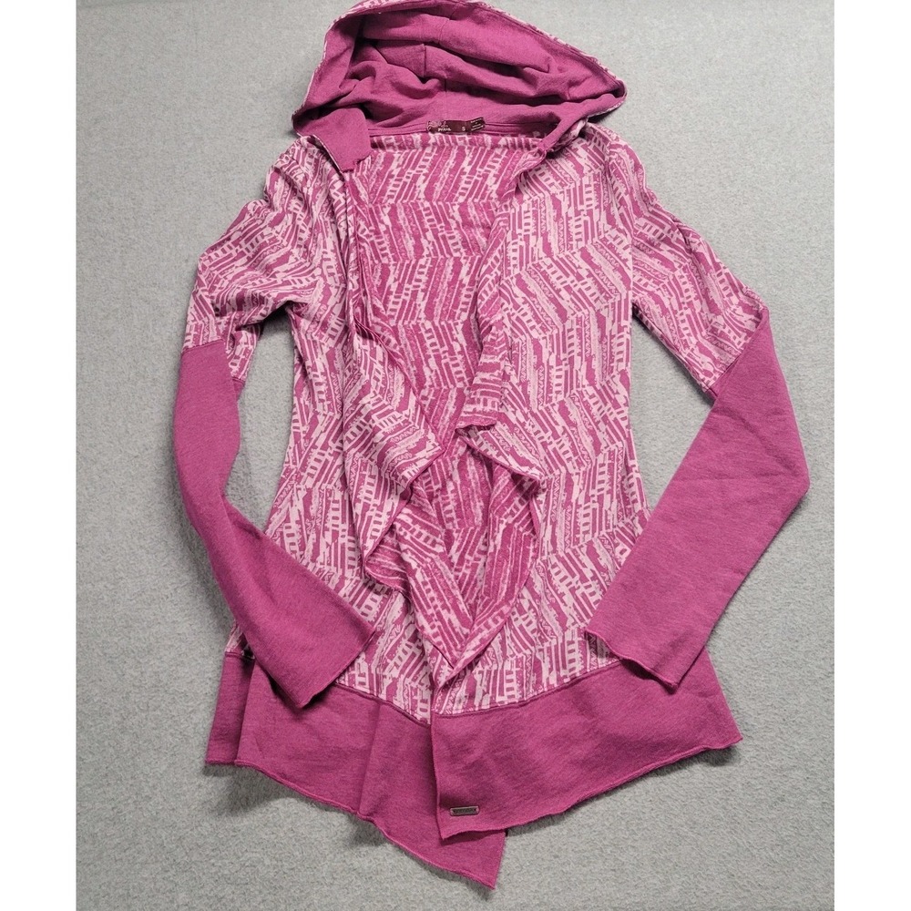 Prana Graceful Wrap Hooded Active Cardigan Open Front Rich Fuchsia Womens Small